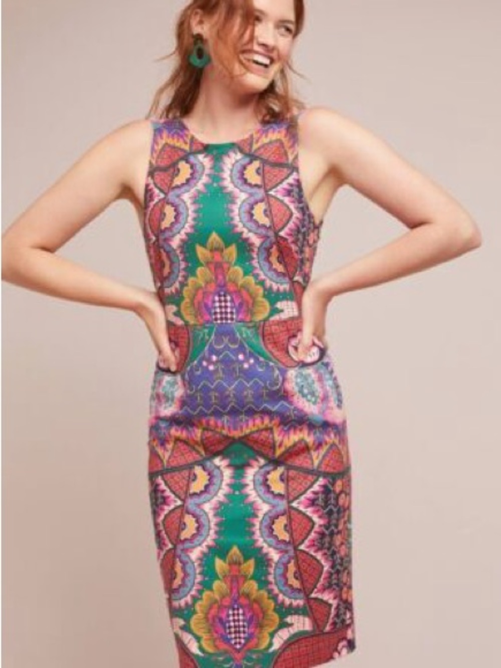 Anthropologie Maeve Kaleidoscope Vibrant Floral Print Sheath Dress - Green/Pink
